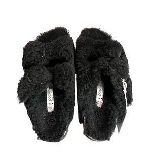 Birkenstock Arizona Big Buckle Black Shearling Papillio Sandals L8/M6 Cozy